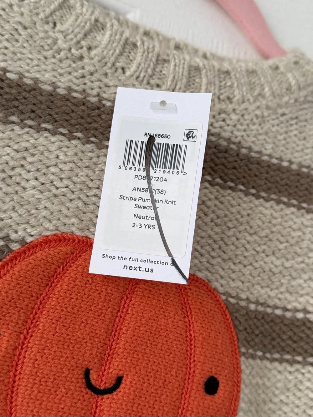 NWT NEXT Stripe Pumpkin Knit Sweater Neutral 2-3 YRS, 5-6 YRS, 6-7 YRS 🎃
